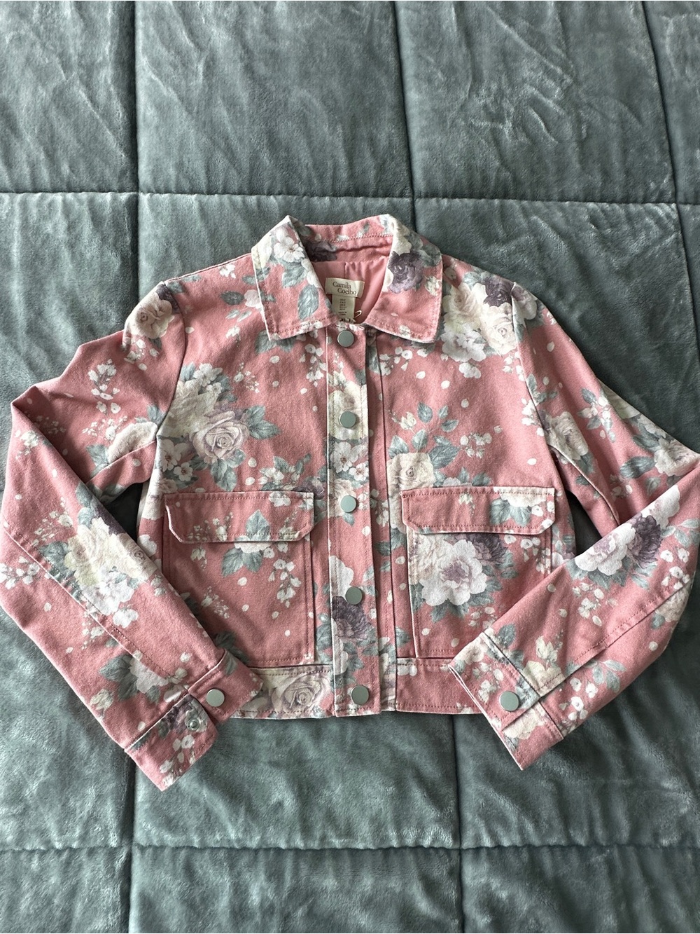 Camila Coelho Pink Floral Denim Jacket Size 2